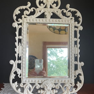 Antique White Cast Iron Standing Tabletop Mirror