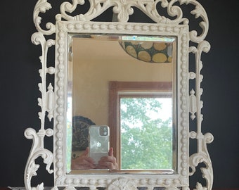 Antique White Cast Iron Standing Tabletop Mirror