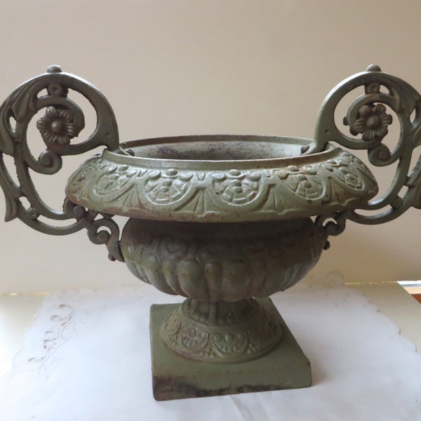 Antique Vintage Large Cast Iron Classical Style Garden Urn
