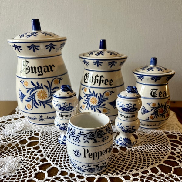 Blue and White Canisters Etsy