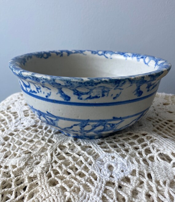 Antique Blue and White Spongeware/sponge Ware Bowl Etsy