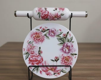 Chakla pesado de mármol tallado a mano y un belan de madera pulida