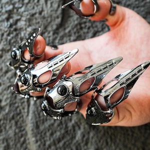 Gotische vingerklauwringen, gotische nagelsieraden, punk mechanische metalen ring, zwarte nagelringklauw, donkere nagel, verwijderbare klauwnagel, cosplaydecor