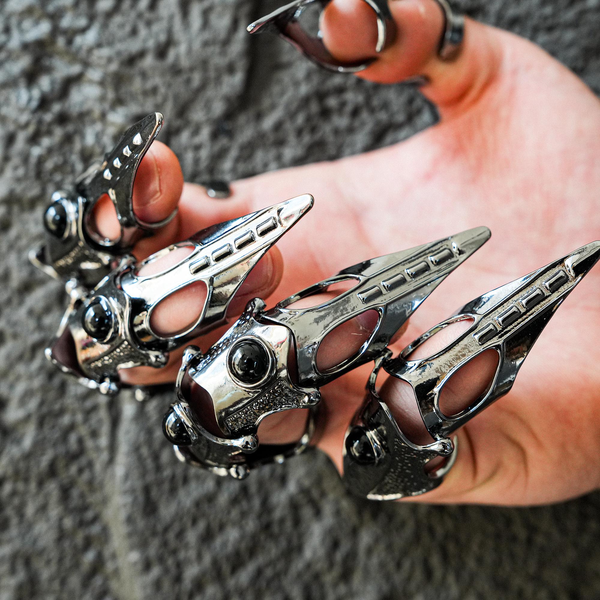 Gothic Finger Claw Rings,Gothic Nail Jewelry,Punk Mechanical metal ring,Black Nail Ring Claw,Dark Nail,Removable Claw Nail,Cosplay Decor