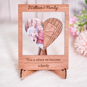 Cadre photo d'anniversaire de couple personnalisé, carte d'amour creuse, cadre de mariage en bois, cadeau de fiançailles personnalisé, cadeau pour papa