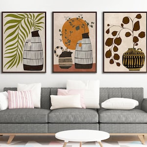 Gerahmtes Boho Botanisches Wandkunst Set: Mid-Century Modern Decor
