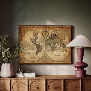 Antike Weltkarte Wandkunst - Vintage Reise Poster - Rustikaler Atlas Druck - Historische Karte Dekor - Elegante Wandkunst für Zuhause oder im Büro