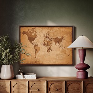 Antike Weltkarte Wandkunst - Vintage Reiseplakat - Rustikale Wanddekoration - Historische Karte Druck - Gealterter Atlas Kunstwerk für Büro oder Zuhause