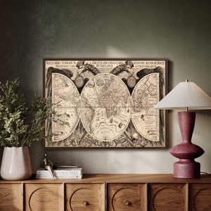 Art mural vintage carte du monde sur toile - Poster ancien de l'atlas avec détails géographiques historiques pour une décoration rétro et présentation encadrée