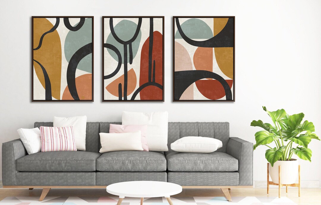 Modern Boho Wall Art Set of 3, Mid Century Abstract Geometric Print ...