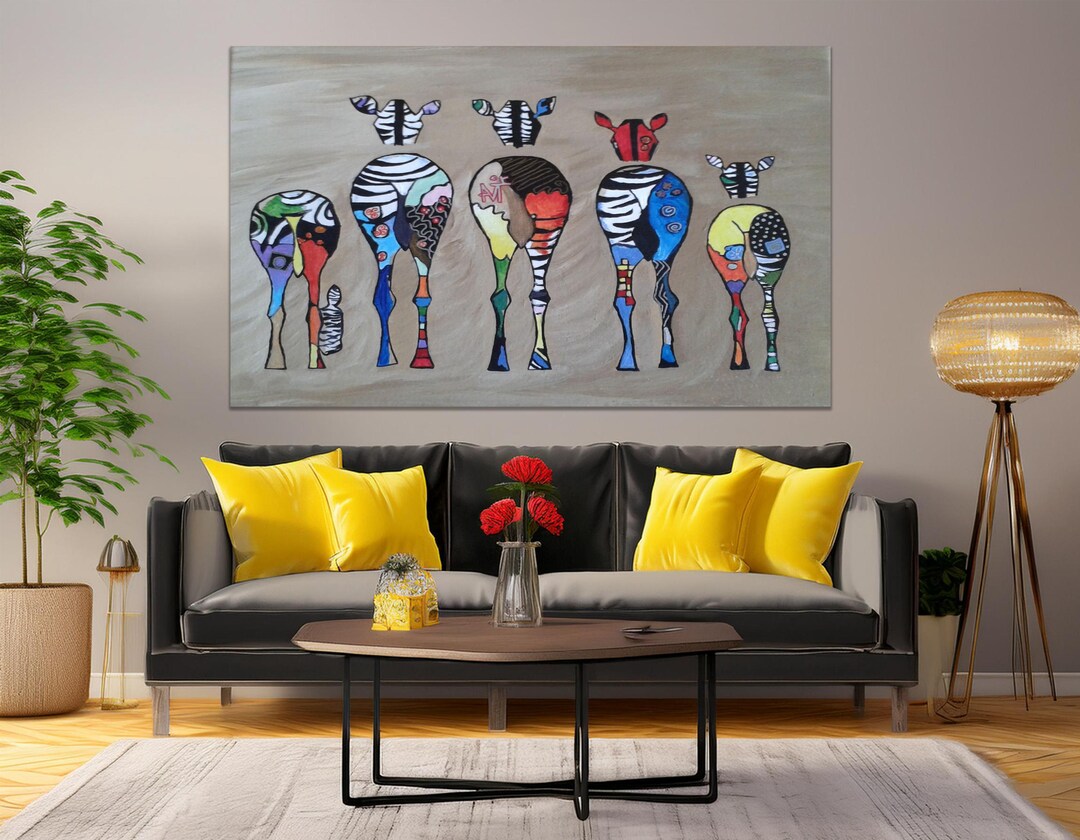 Colorful Safari Zebra Wall Art for Living Room Afrocentric Animal ...