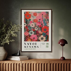 Yayoi Kusama Inspired Botanical Canvas Print: Modern Japandi Wall Art