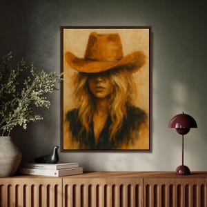 Oprawione płótno z motywem kowbojki: wystrój zachodniego domu