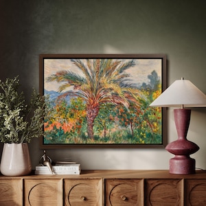 Impresión en lienzo de la palmera de Monet: arte de jardín impresionista tropical