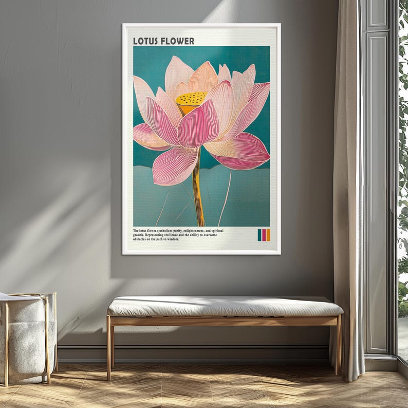 Lotus Flower Framed Canvas Wall Art, Minimalist Zen Botanical Print ...