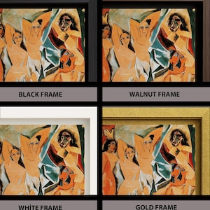 Puede incluir: Impresi&oacute;n art&iacute;stica abstracta con figuras en tonos naranja, azul y beige. La obra de arte se presenta en cuatro estilos de marco diferentes: negro, nogal, blanco y dorado. Los marcos rectangulares var&iacute;an en grosor.