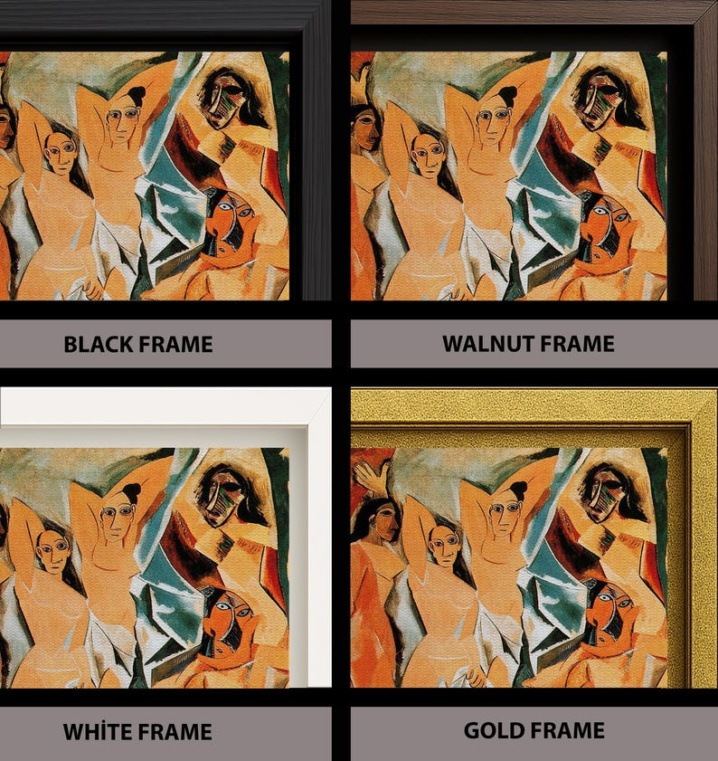 Puede incluir: Impresi&oacute;n art&iacute;stica abstracta con figuras en tonos naranja, azul y beige. La obra de arte se presenta en cuatro estilos de marco diferentes: negro, nogal, blanco y dorado. Los marcos rectangulares var&iacute;an en grosor.