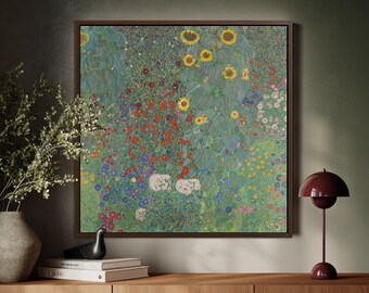 Lienzo floral enmarcado de Gustav Klimt: impresión vintage cottagecore