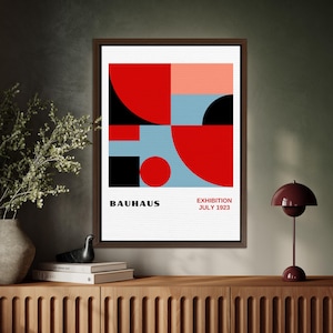 Bauhaus Wall Art Canvas Print Abstract Red Black Blue Poster Mid Century Modern Home Office Decor Framed