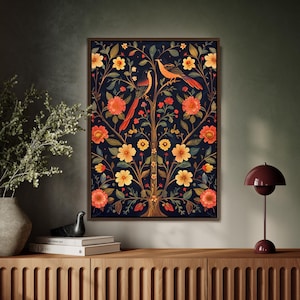 William Morris Bird and Floral Canvas Art: Vintage Cottagecore Print