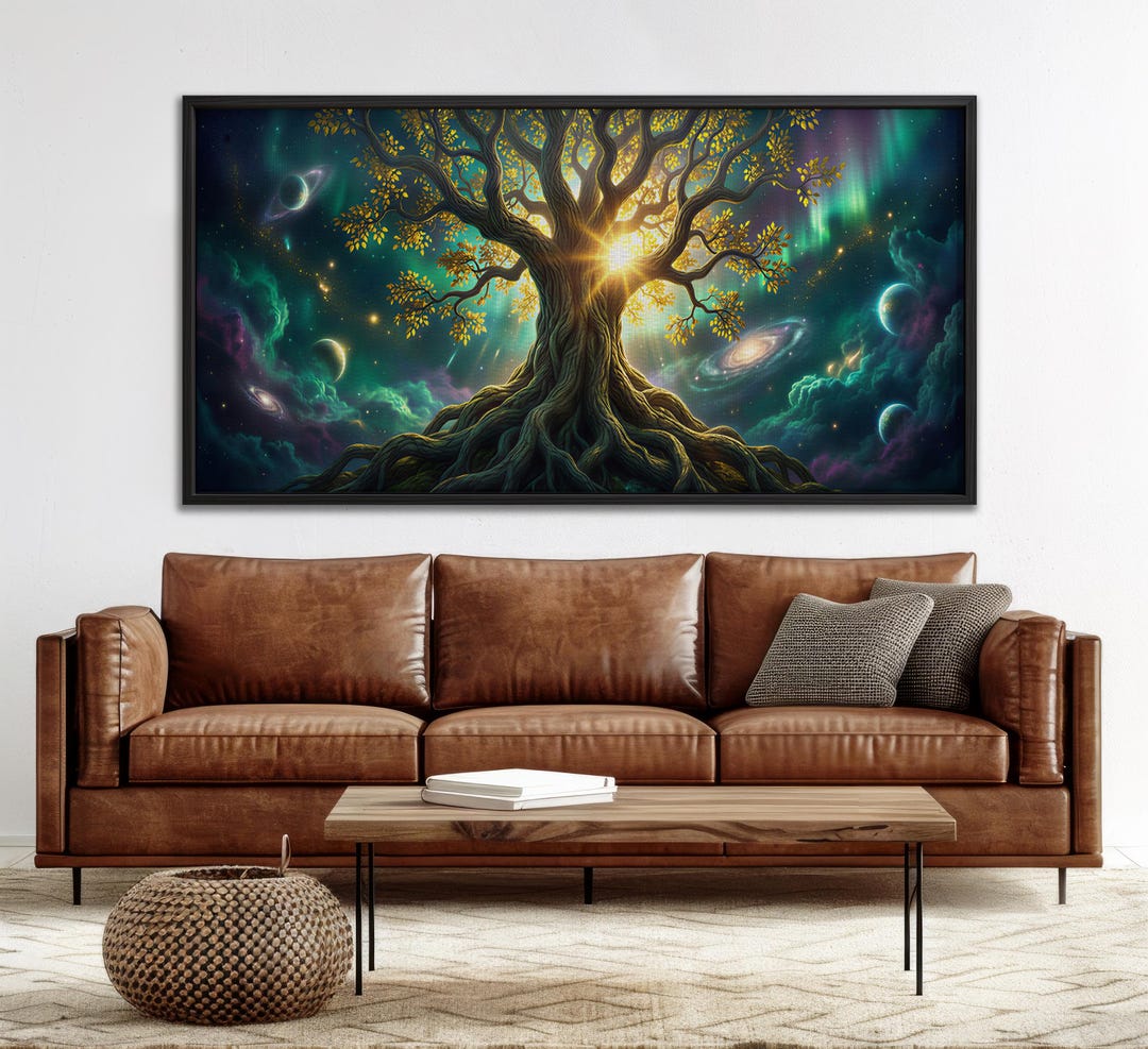 Tree of Life Framed Canvas Wall Art, Cosmic Nature Decor for Living ...