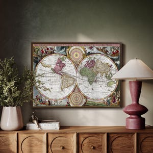 Vintage World Map Wall Art – Antique Atlas Poster with Classic Travel Design for Framed Decor and Historical Home Interiors