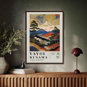 Arte de parede em tela com paisagem Zen Japandi – Impressão de natureza de montanha japonesa para decoração interior calma e moderna emoldurada Wabi Sabi