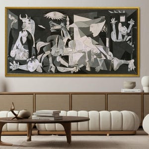Framed Picasso Guernica Canvas Wall Art, Surrealist Modern Art, Abstract Spanish Civil War Decor for Artistic Home Walls