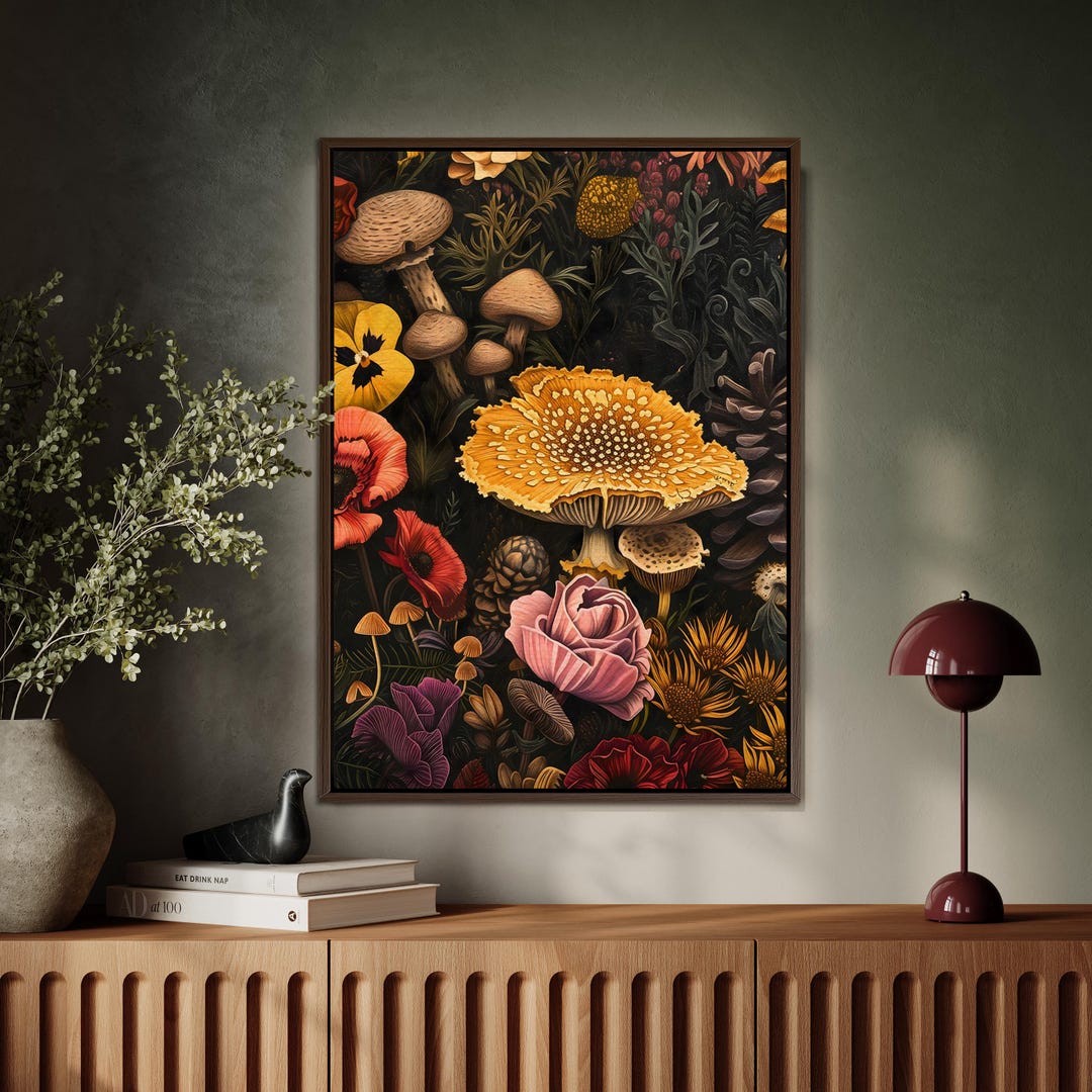William Morris Mushroom Forest Framed Canvas Art: Cottagecore Botanical ...