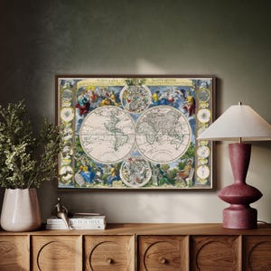 Vintage World Map Canvas Art: Antique Atlas Poster, Framed Option