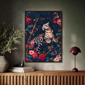 Leopard Canvas Wall Art: William Morris Style Jungle Botanical Decor