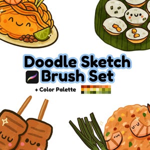 Doodle Sketch Brush Set for Procreate – 6 Cute Line Art Brushes + Bonus Color Palette | Perfect for Kawaii & Doodle Art