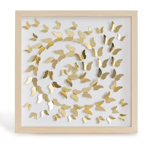 Decorazione murale a farfalla dorata 3D fatta a mano – 25 x 25 cm (10,84 x 10,84 pollici) – Decorazione murale a farfalla dorata con cornice in legno – Decorazioni per la casa con farfalle
