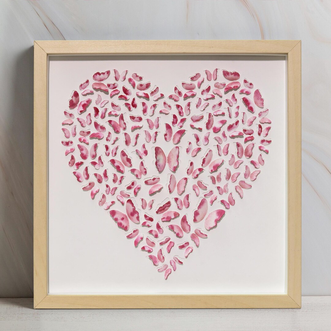 3D Butterfly Heart Wall Art: Red Watercolor Painting, Romantic Gift - Etsy
