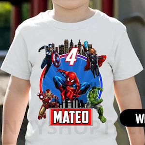 Superhero Birthday Shirt, Spiderman, Hulk Iron man Party Matching Tee, Personalized Family Shirt, Gift for Girls, Unisex Shirt TS97