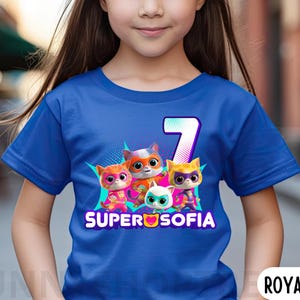 Super Cat Birthday Shirt Personalized Kitties Party Theme Cat Friends Family Matching Tees Outfit Gift for Girl Cute Fantastic Hero S164AC