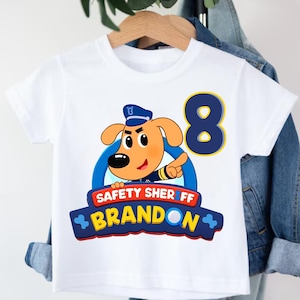 Personalized Police Dog Birthday TShirt, Blue Dog Theme Party Shirt, Personalized Family Shirt, Gift for Boys, Unisex Shirt, All Sizes S095