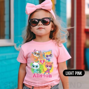 Super Cat Birthday Shirt Personalized Kitties Party Theme Cat Friends Family Matching Tees Outfit Gift for Girl Cute Fantastic Hero S117