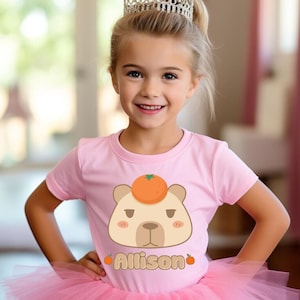 Capybara Face birthday T Shirt Capybara Party Theme Orange Fruit T Shirt Personalized Cute Family Matching Tee Gift for Capybara Lovers S136