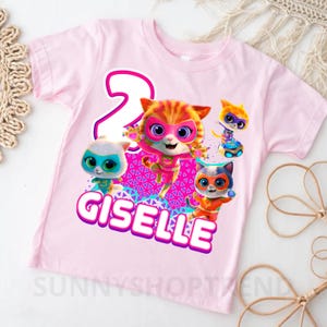 Super Cat Birthday Shirt Personalized Kitties Party Theme Cat Friends Family Matching Tees Outfit Gift for Girl Cute Fantastic Hero S163