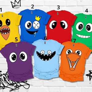 Rainbow Face Birthday T shirt Friends Group Tees Rainbow Character Party Theme Funny Face Costume Game Tee Outfit Gift Birthday Boys S061