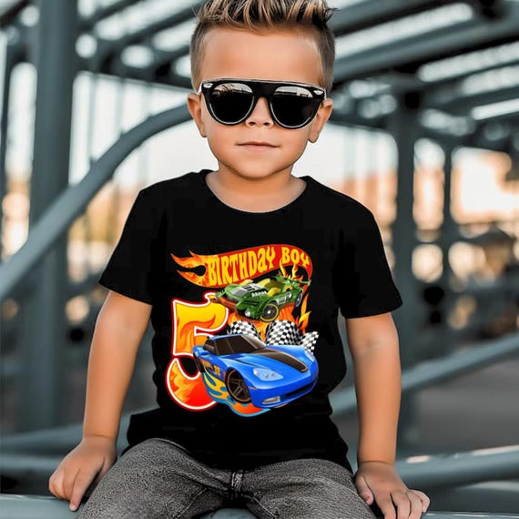 Custom Race Car Birthday Name and Age Shirt Personalized Race Cars Shirt Hot Car Kids Shirt Toddler Car Outfit Gift for Boy S153