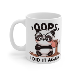Taza divertida de dibujos animados de panda de 11 oz, taza de café Oops I Did It Again, taza de té de cerámica, regalo para amantes de los animales, artículos para beber novedosos, linda taza de panda de dibujos animados