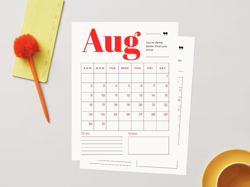 August Notepad 2026 Monthly Planner Printable, Editable Monthly Calendar Template ...