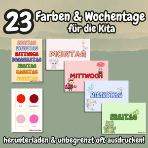 23 Farben- und Wochentag-Karten für Kita und Kindergarten | Spielerisches Lernen | PDF-Vorlagen| A4 zum Ausdrucken & Laminieren