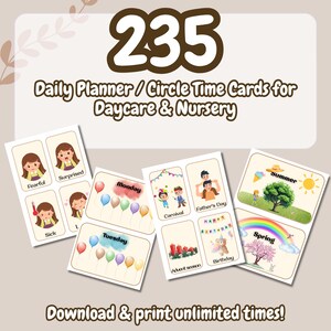 235 cartes de planification quotidiennes / de temps en cercle pour la garderie, la crèche et la garde d'enfants | PDF imprimable