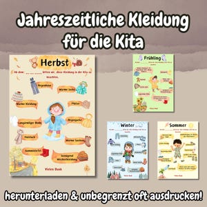 Jahreszeitliche Kleidung für die Kita | Übersicht für Eltern | Herbst, Winter, Frühling, Sommer | PDF zum Ausdrucken