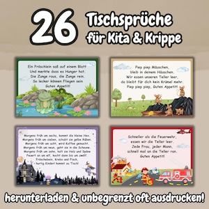 26 kreative Tischsprüche für Kitas | Essensrituale für Kinder | PDF zum Ausdrucken | A4-Querformat