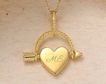 Collar romántico con forma de corazón y colgante de flecha grabada, regalo de San Valentín.