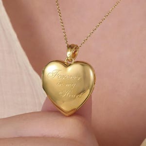 Gelbgold Herz Medaillon Halskette, für immer in meinem Herzen gravierte Anhänger, Gedenkschmuck Geschenk, personalisierte Andenken Halskette für Frauen